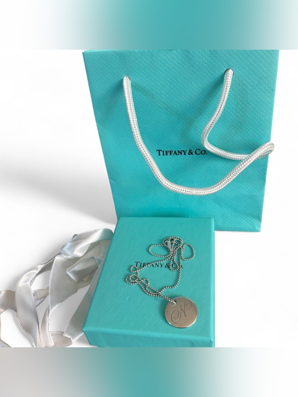 Tiffany & Co. Sterling Silver “N” Initial Round Disc Pendant Necklace